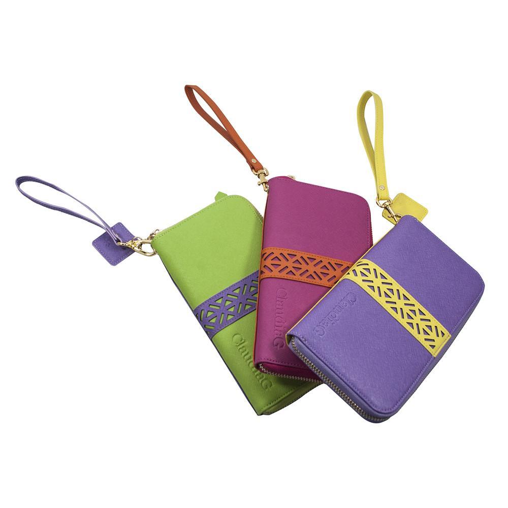 Layla Leather Wallet- Plum/Canary Yellow